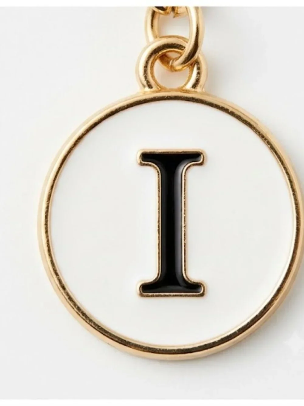 Elegant Gold & White Initial I Keychain Circle Enamel Bag Charm